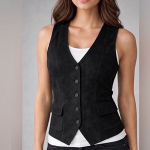 Bushwacker Black Genuine Leather Vest Women’s Medium Made in USA(A224)&